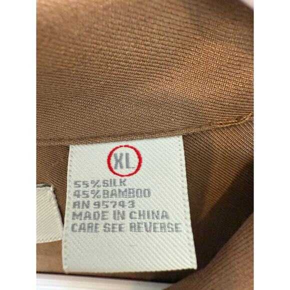 Men’s Bobby Chan Bowling Shirt Brown Tan Silk XL - Picture 4 of 6